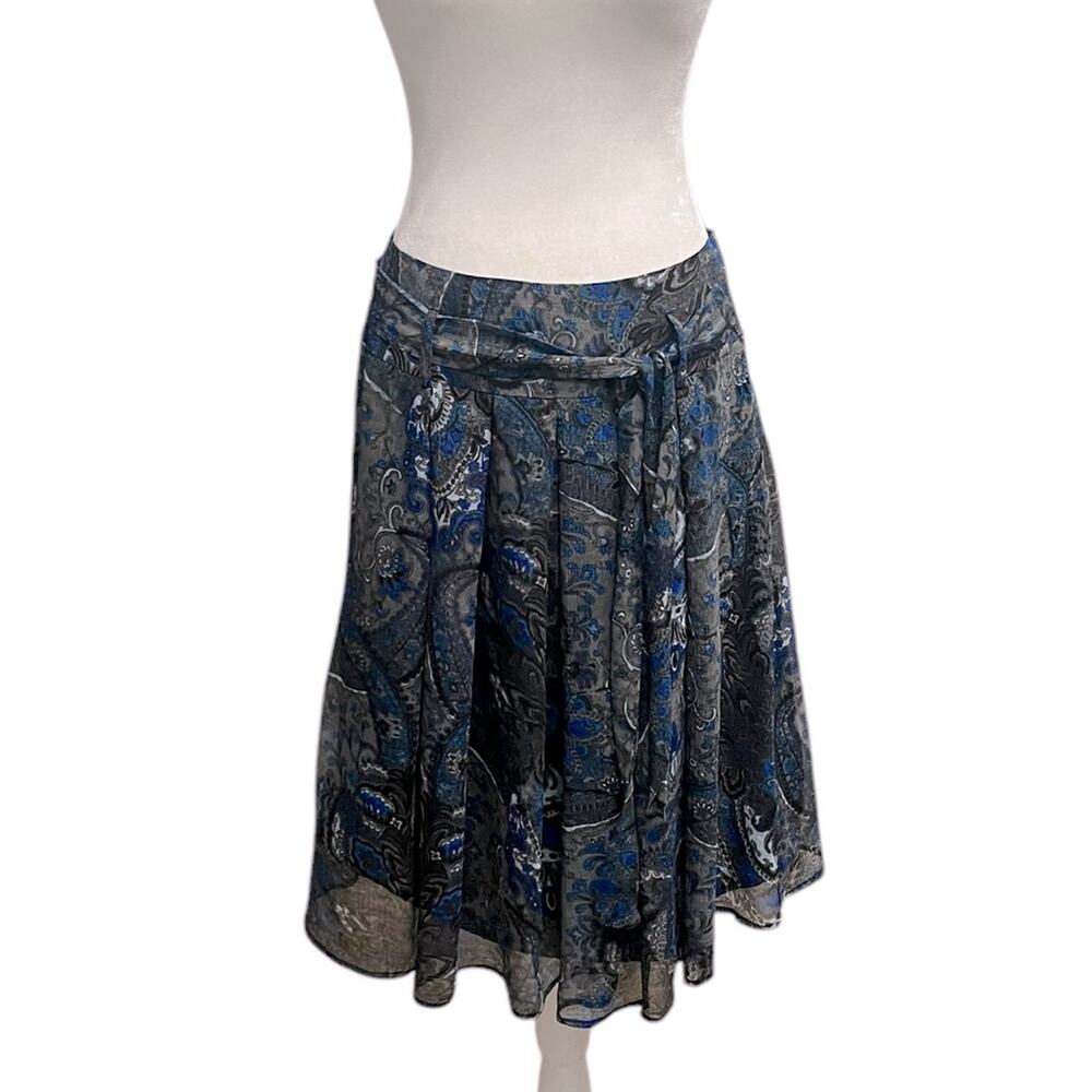 BIACCI Gray‎ and Blue Paisley Print Lightweight Pleated Skirt Size 6